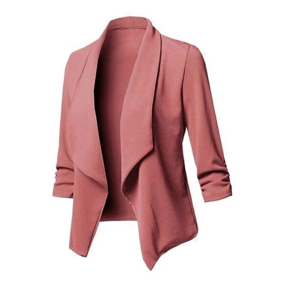 Mauve Drape-Front Three-Quarter Sleeve Blazer #1763-C7 - Picture 1 of 8